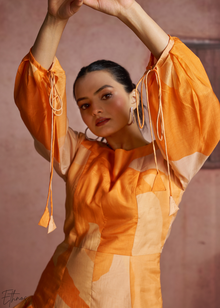 Apricot Geometric Patchwork Peplum Co-Ord Pant Set