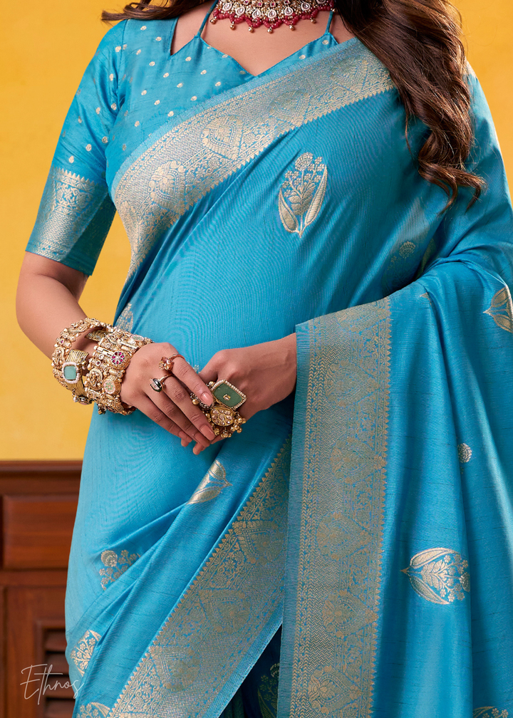 Aqua Blue Tusser Silk Saree
