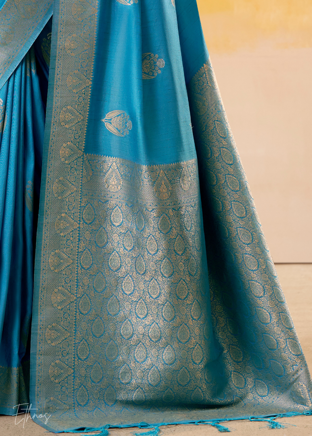 Aqua Blue Tusser Silk Saree