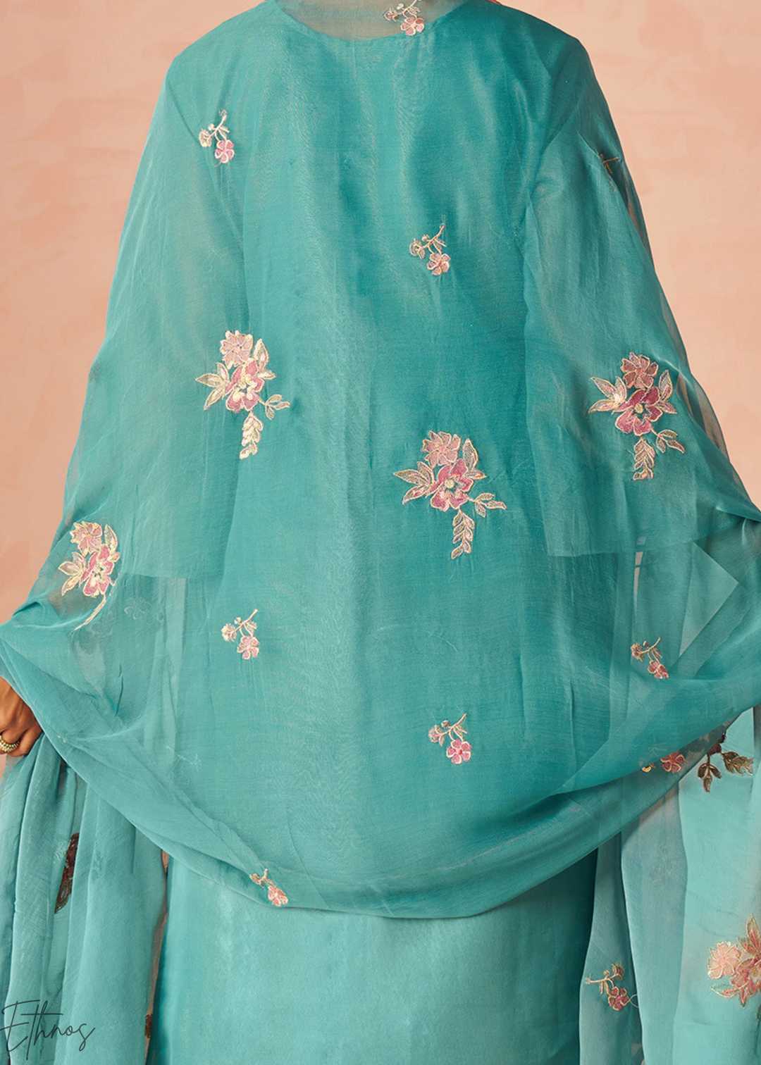 Aqua Blue Zari-Santoon Palazzo Suit