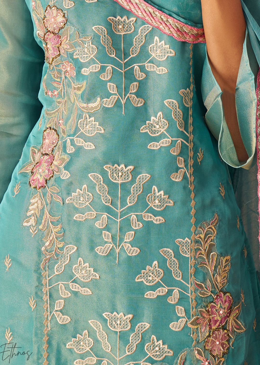 Aqua Blue Zari-Santoon Palazzo Suit