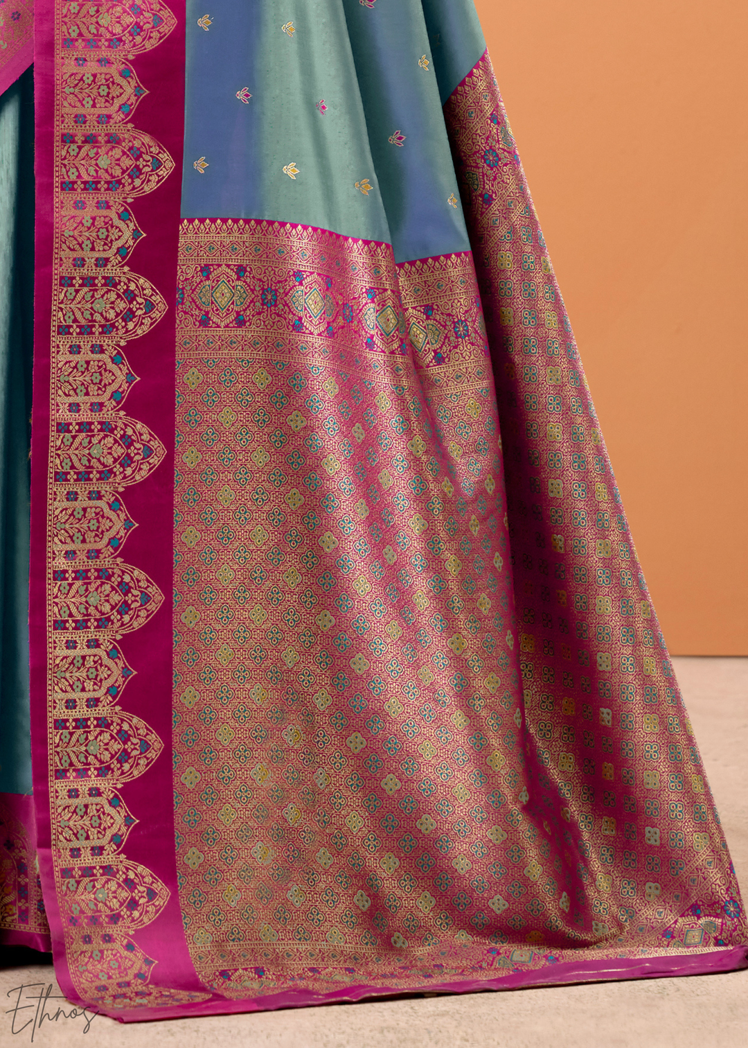 Aqua Blue Satin Silk Saree