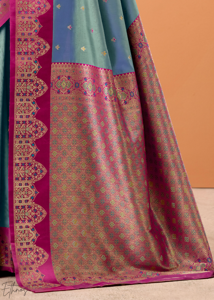 Aqua Blue Satin Silk Saree