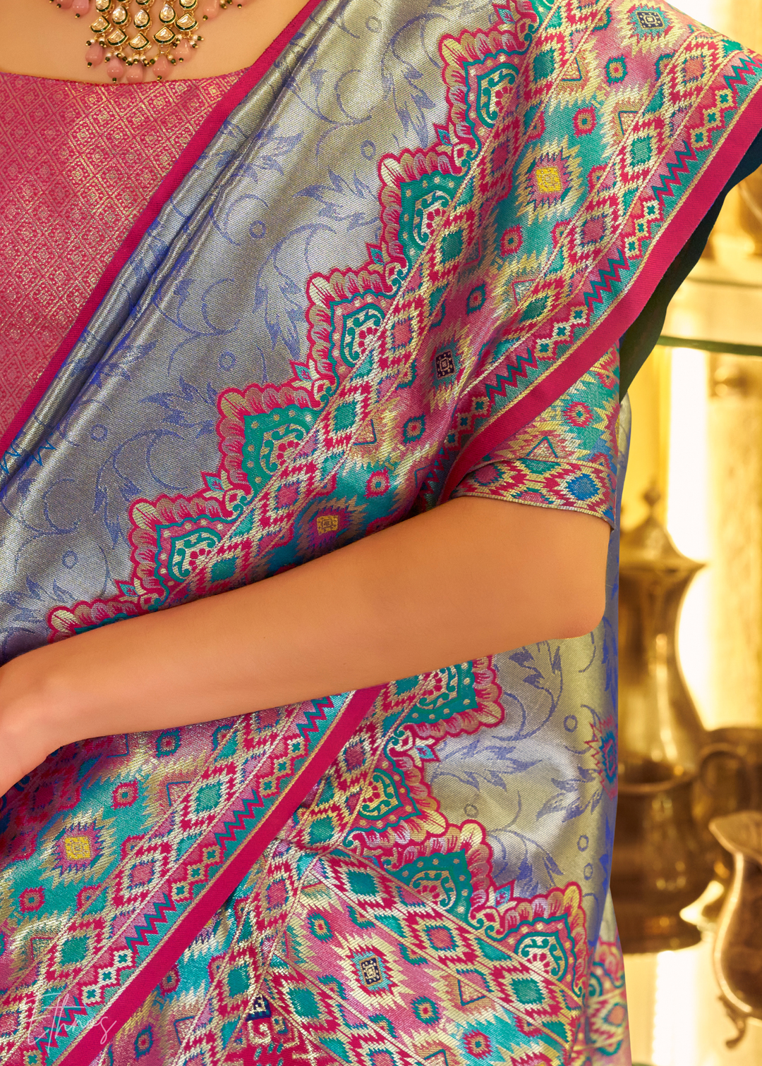 Aqua Blue Tissue Patola Silk Saree