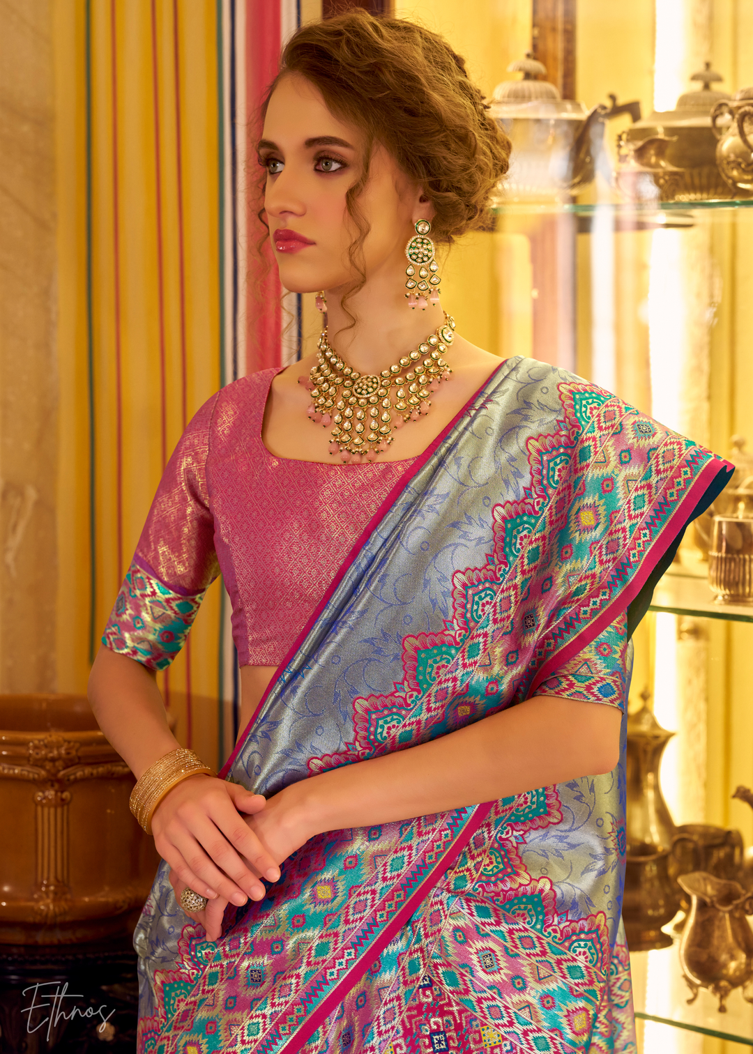 Aqua Blue Tissue Patola Silk Saree