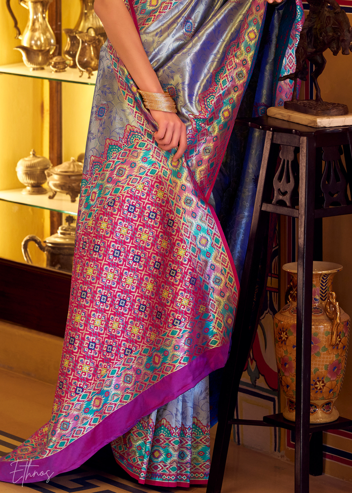 Aqua Blue Tissue Patola Silk Saree
