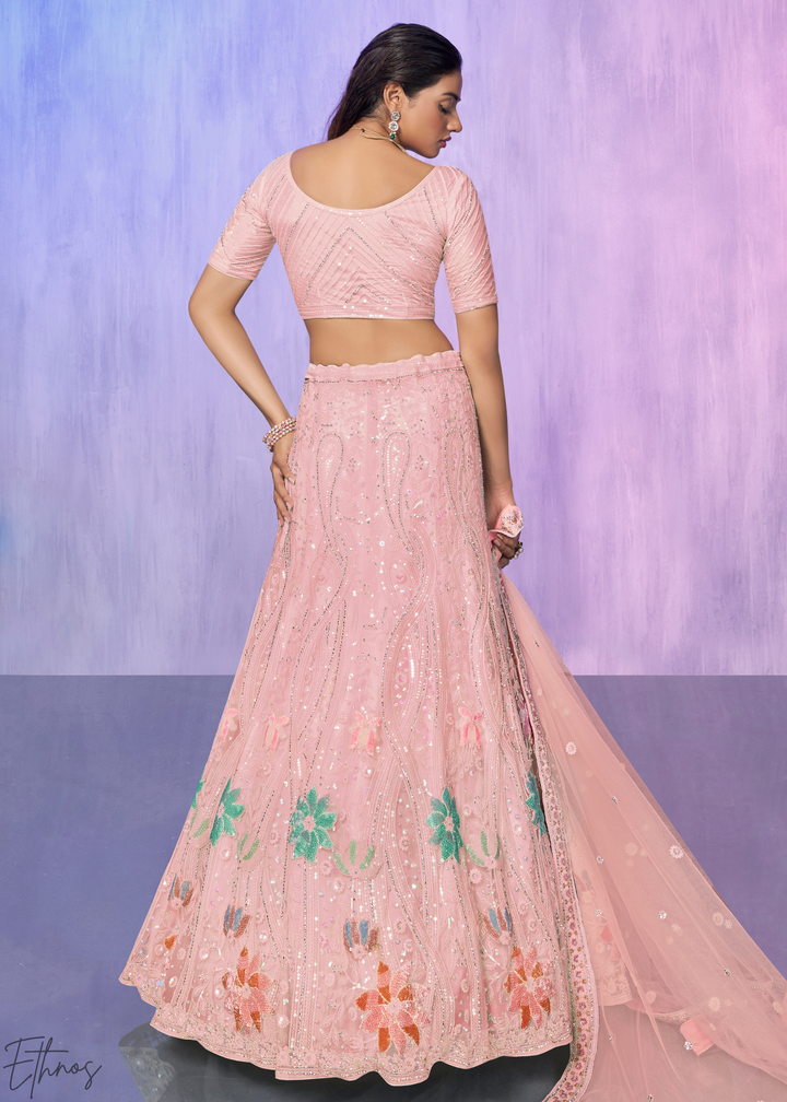 Baby Pink Floral Embroidered georgette Lehenga Choli Set