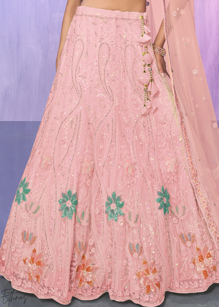 Baby Pink Floral Embroidered georgette Lehenga Choli Set
