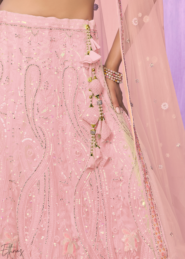 Baby Pink Floral Embroidered georgette Lehenga Choli Set