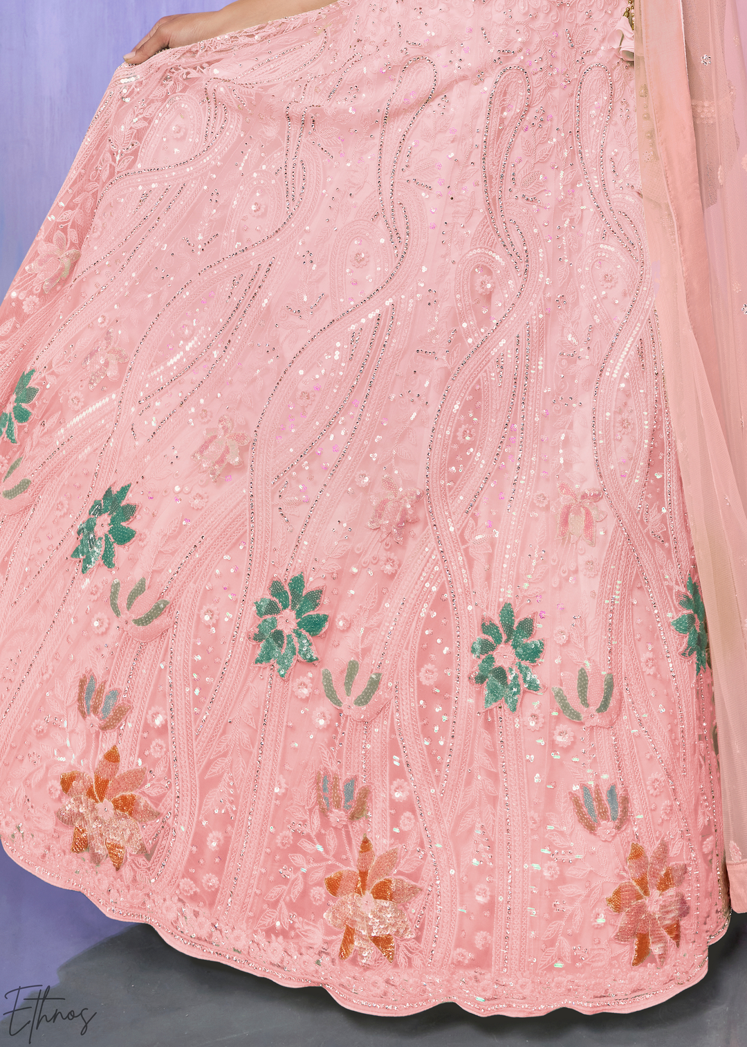 Baby Pink Floral Embroidered georgette Lehenga Choli Set