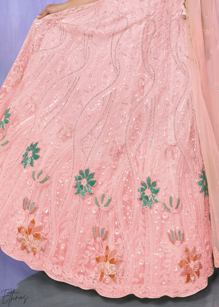 Baby Pink Floral Embroidered georgette Lehenga Choli Set