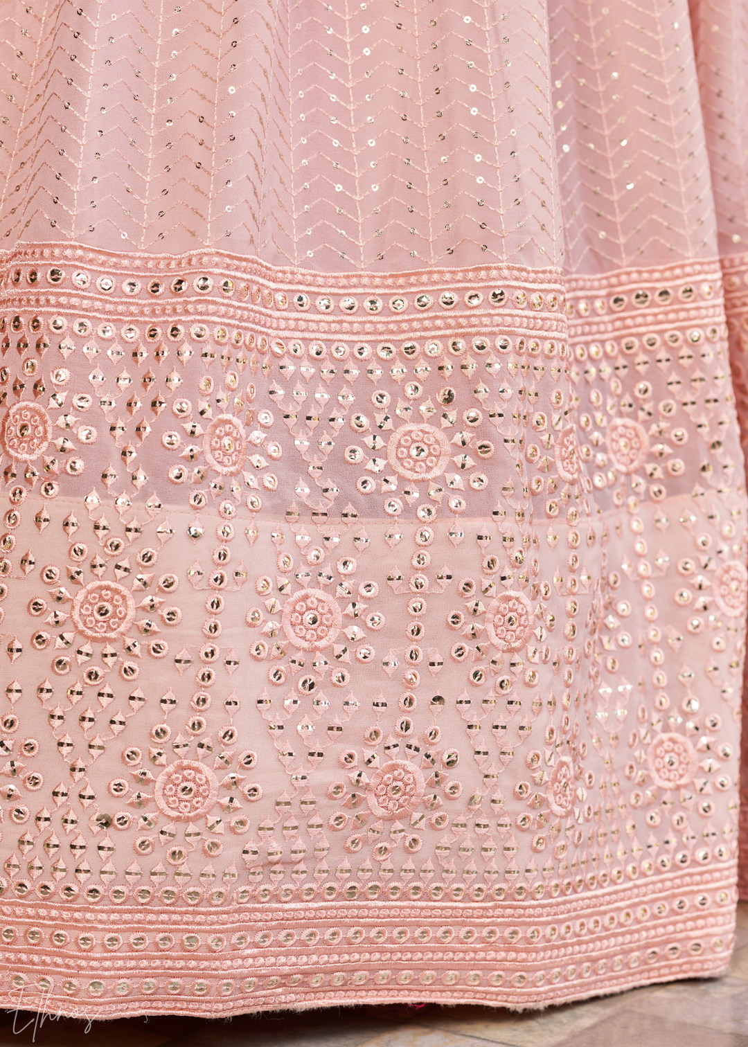 Pastel Pink Sequins Georgette Lehenga