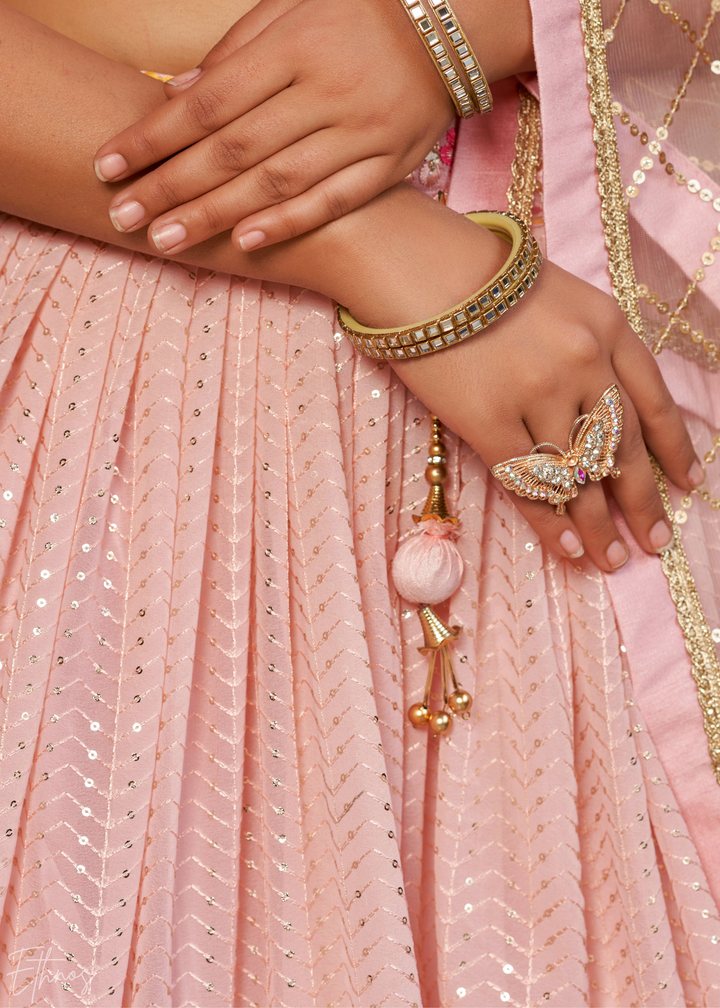 Pastel Pink Sequins Georgette Lehenga