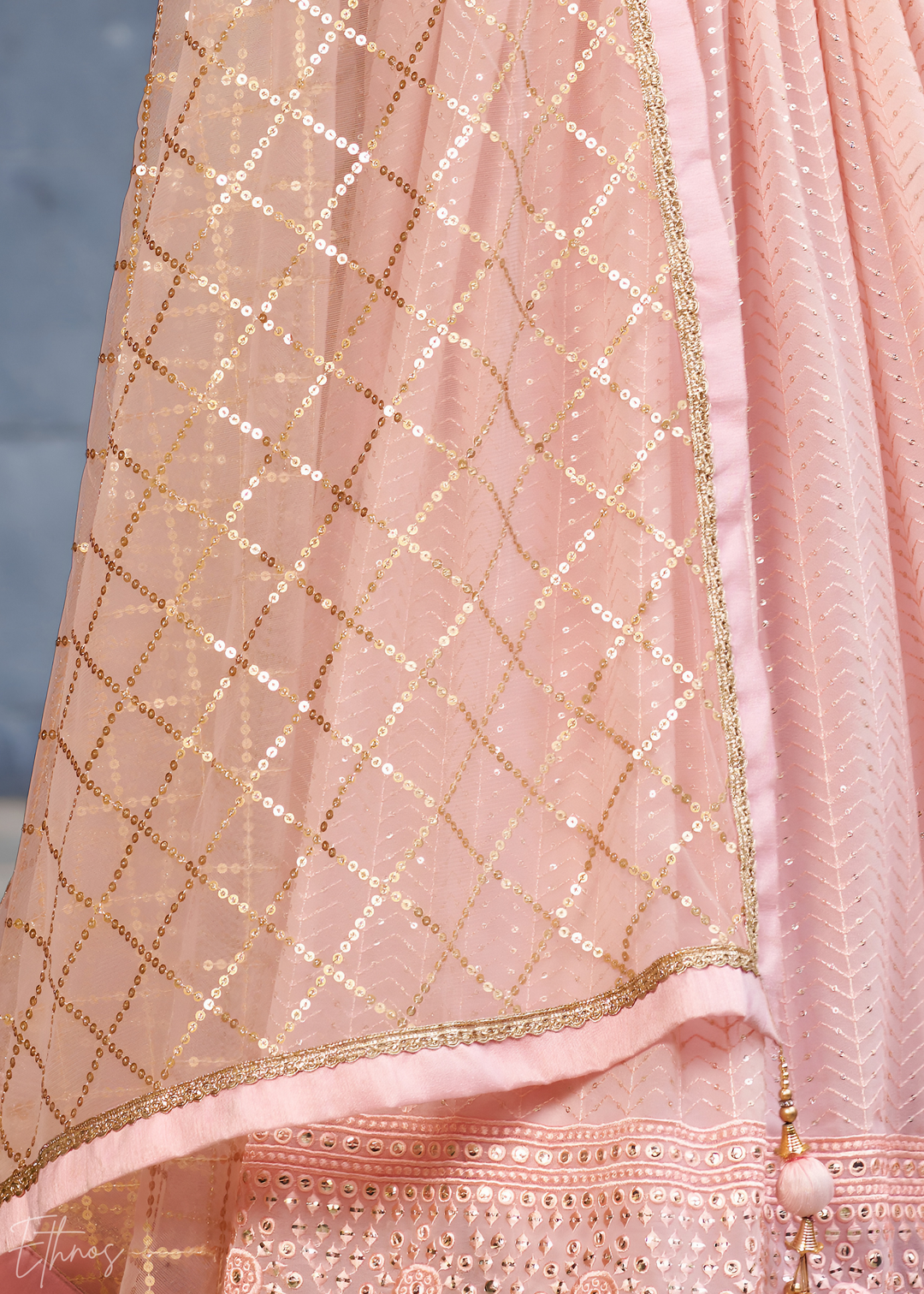 Pastel Pink Sequins Georgette Lehenga
