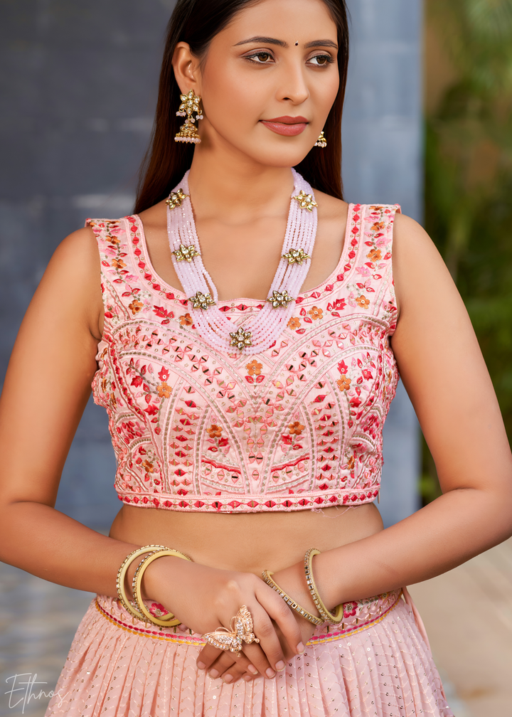 Pastel Pink Sequins Georgette Lehenga