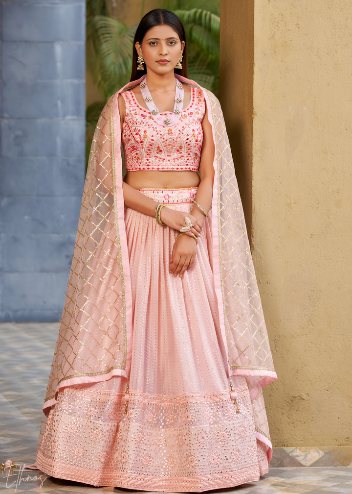 Pastel Pink Sequins Georgette Lehenga