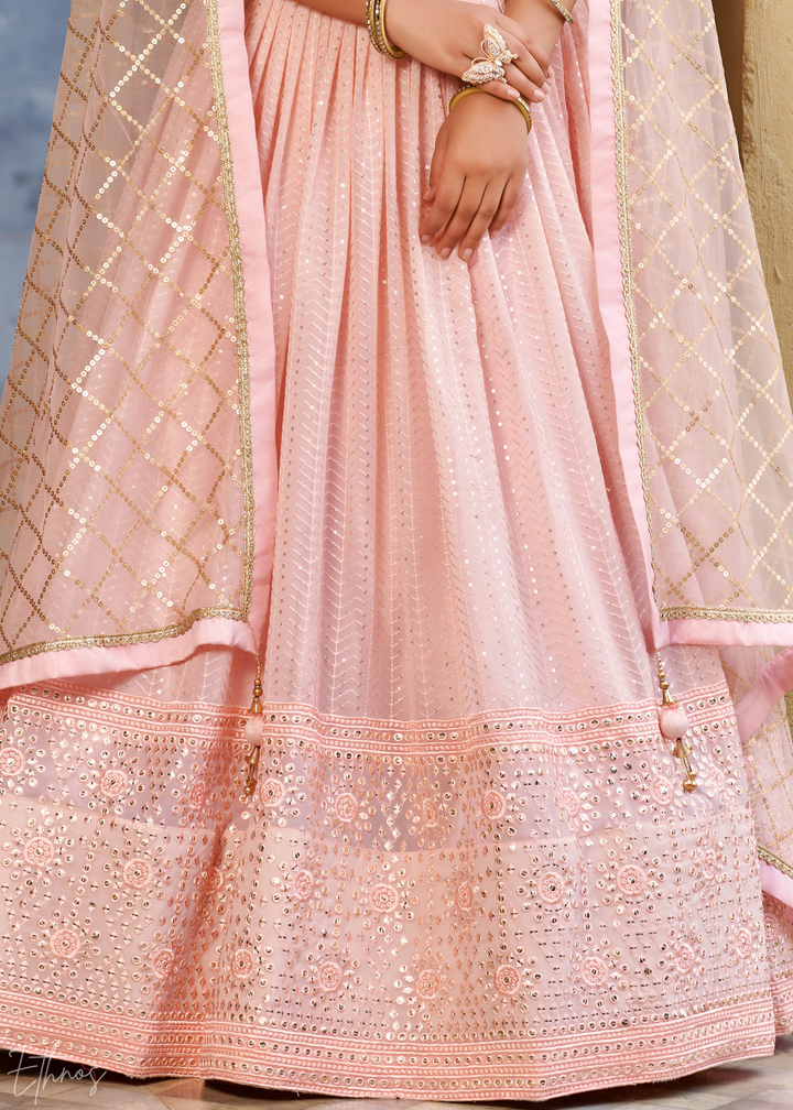 Pastel Pink Sequins Georgette Lehenga