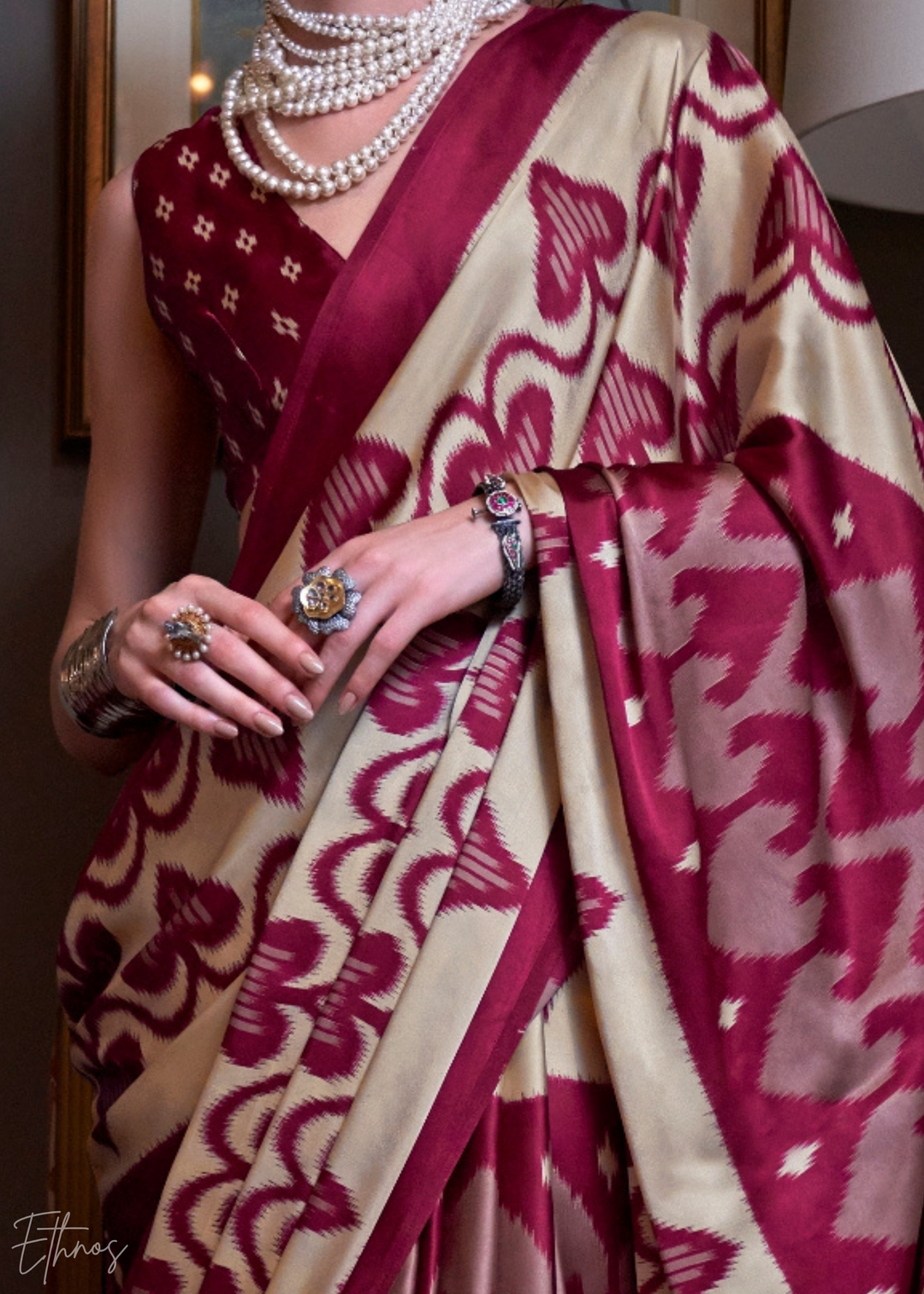 Beet Red Crimson Patola Crepe Silk Saree