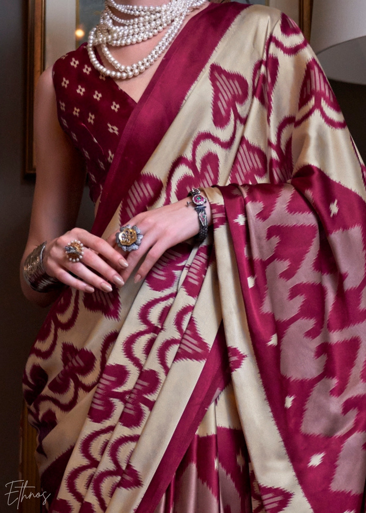 Beet Red Crimson Patola Crepe Silk Saree