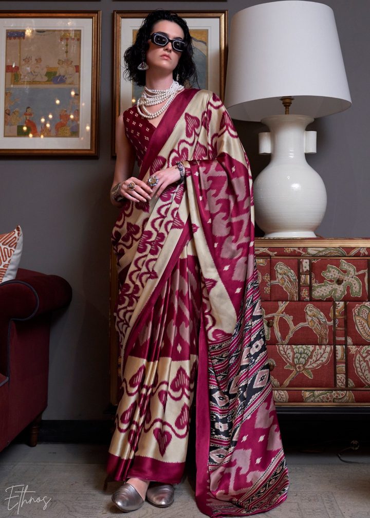 Beet Red Crimson Patola Crepe Silk Saree