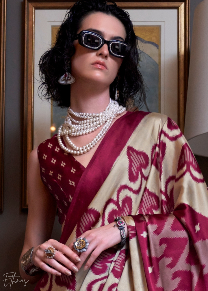 Beet Red Crimson Patola Crepe Silk Saree