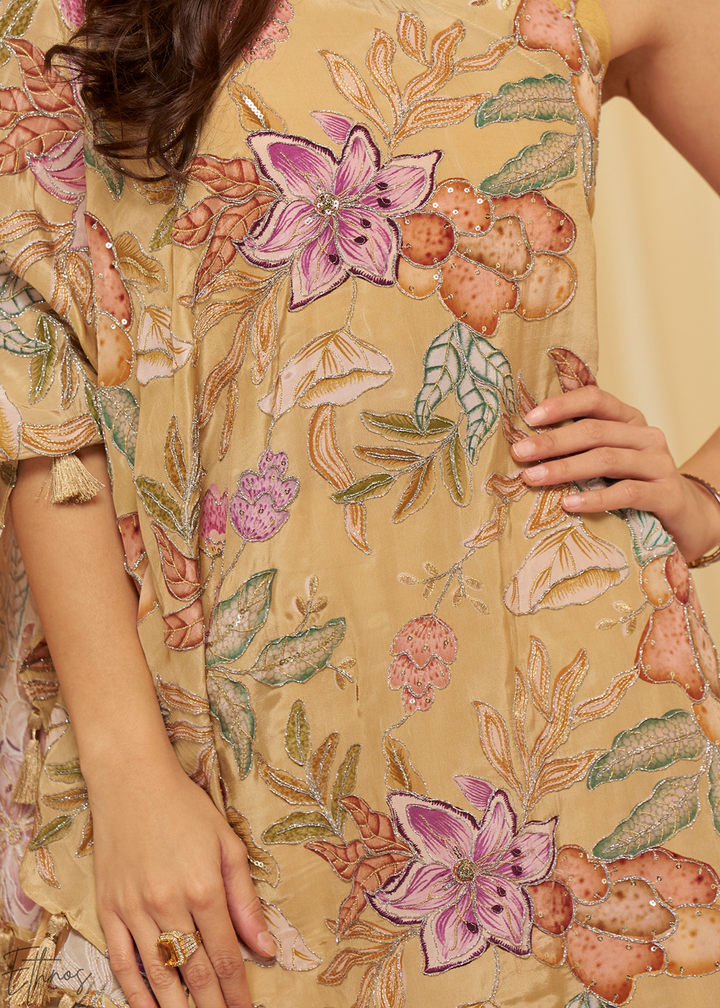 Beige Crepe Poncho Palazzo Suit