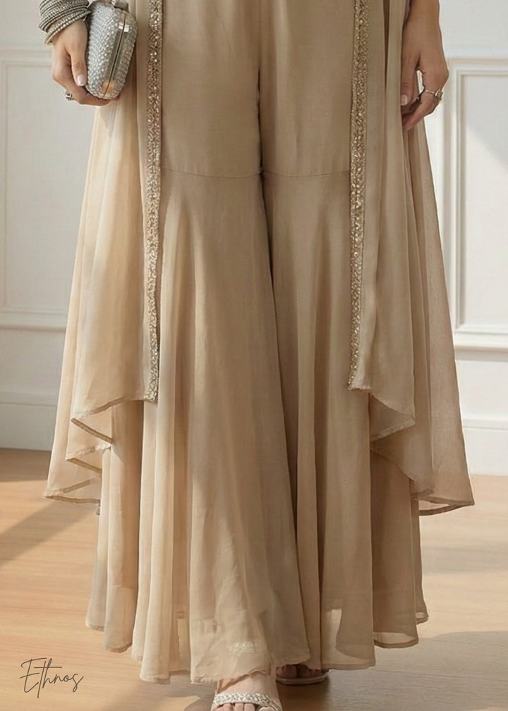 Beige Georgette Shrug Choli Sharara Suit