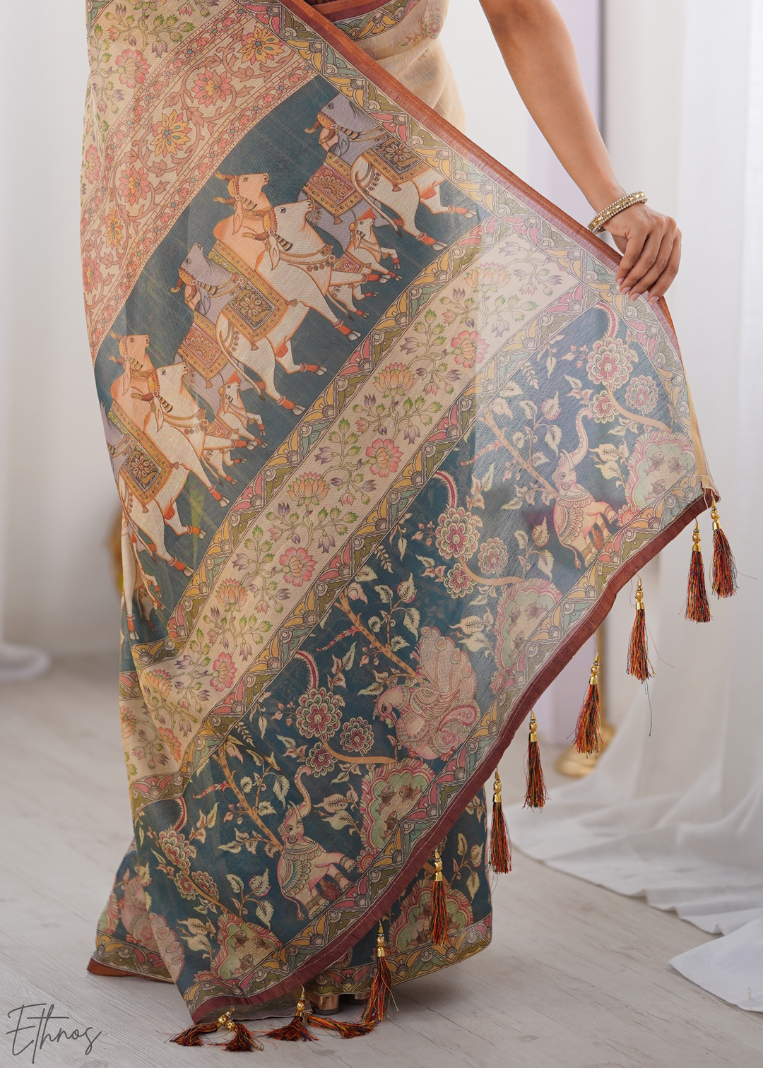Beige Royal Heritage Cotton Linen Saree