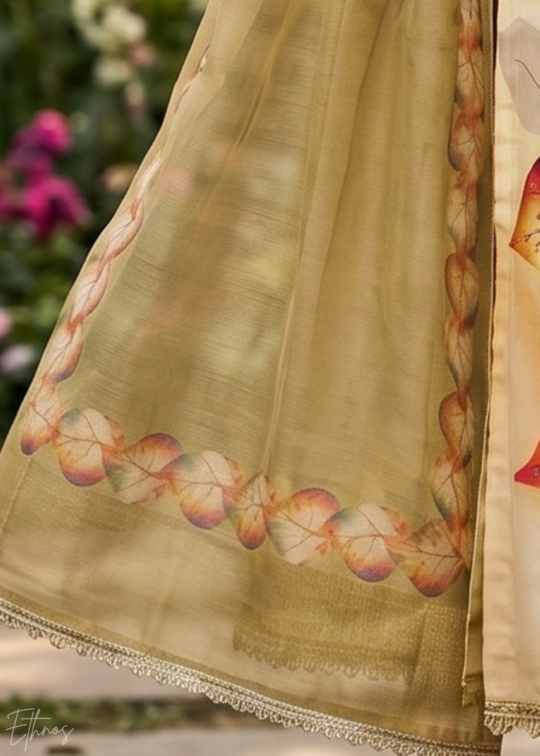 Beige Watercolor-Blossom Rayon Cotton Palazzo Suit