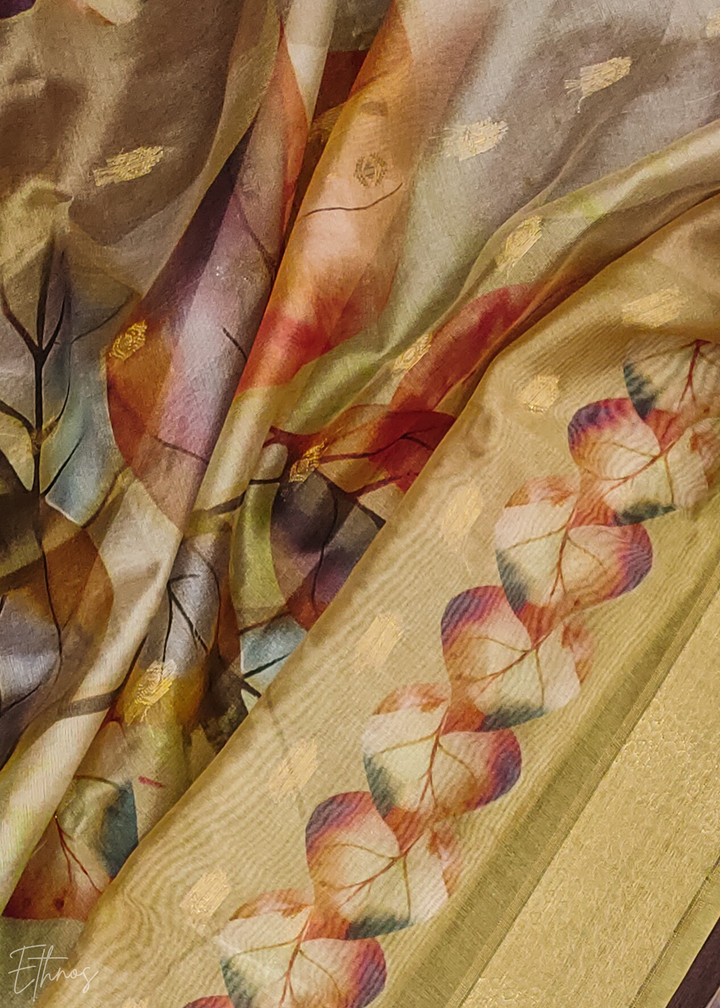 Beige Watercolor-Blossom Rayon Cotton Palazzo Suit