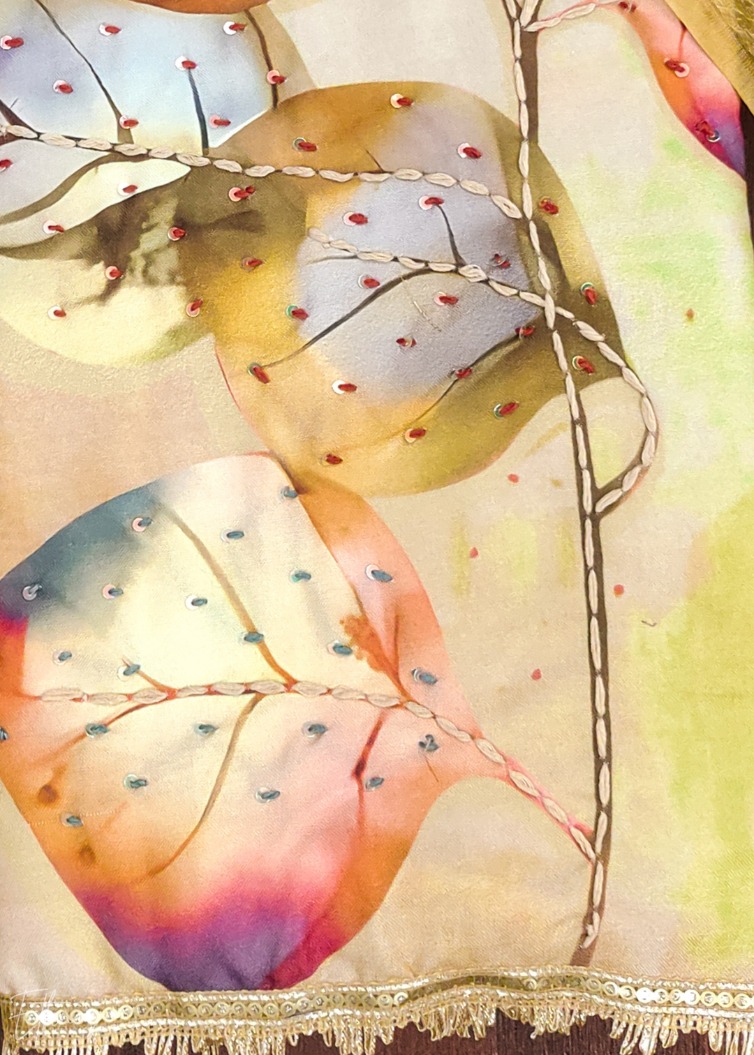 Beige Watercolor-Blossom Rayon Cotton Palazzo Suit