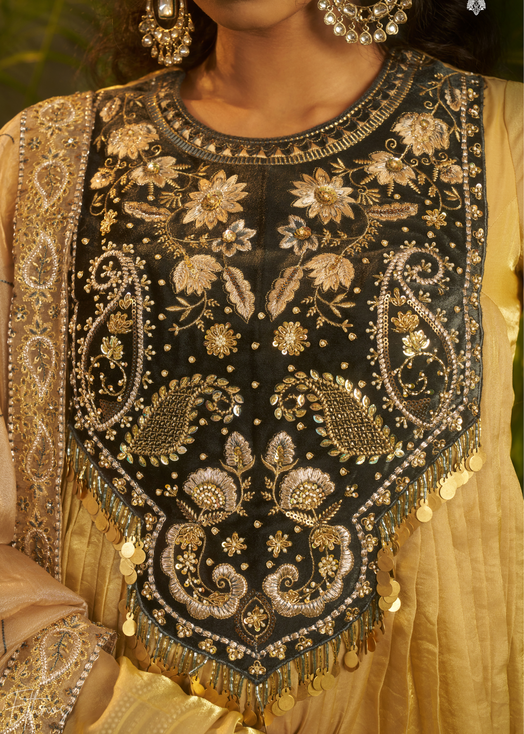 Beige Zardozi Organza Kalidar Kurta & Dupatta Set