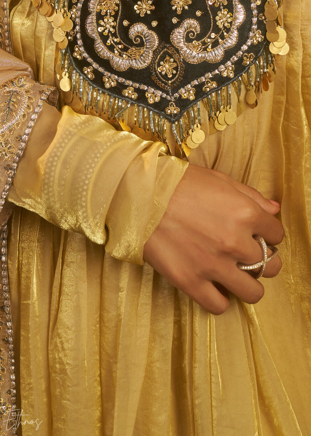 Beige Zardozi Organza Kalidar Kurta & Dupatta Set
