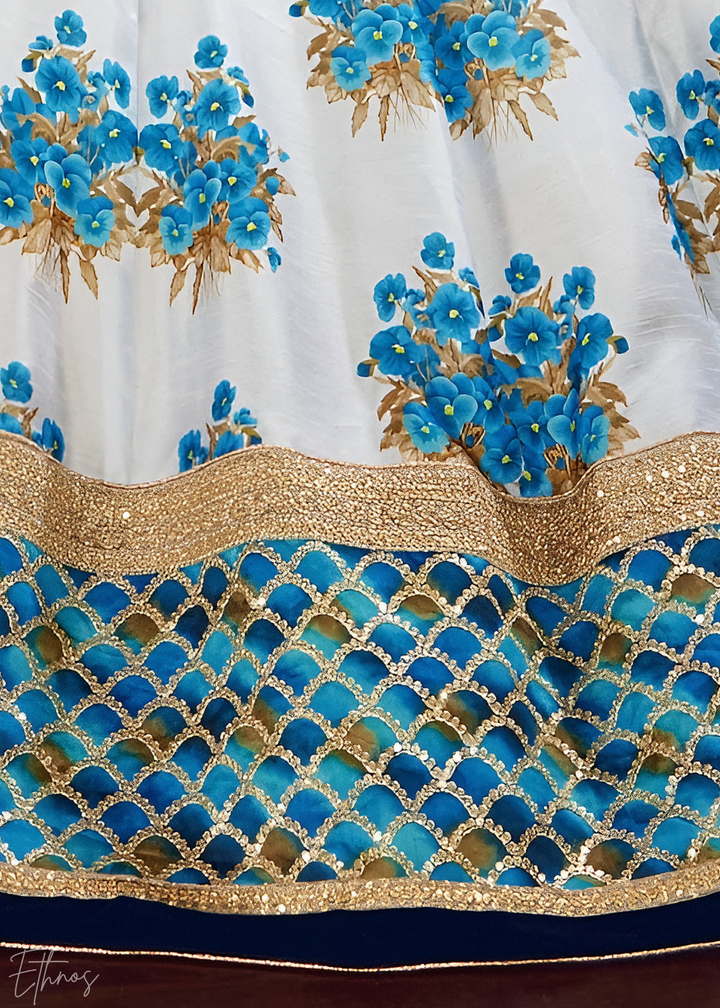 Arctic Azure Zari Bloom Silk Lehenga