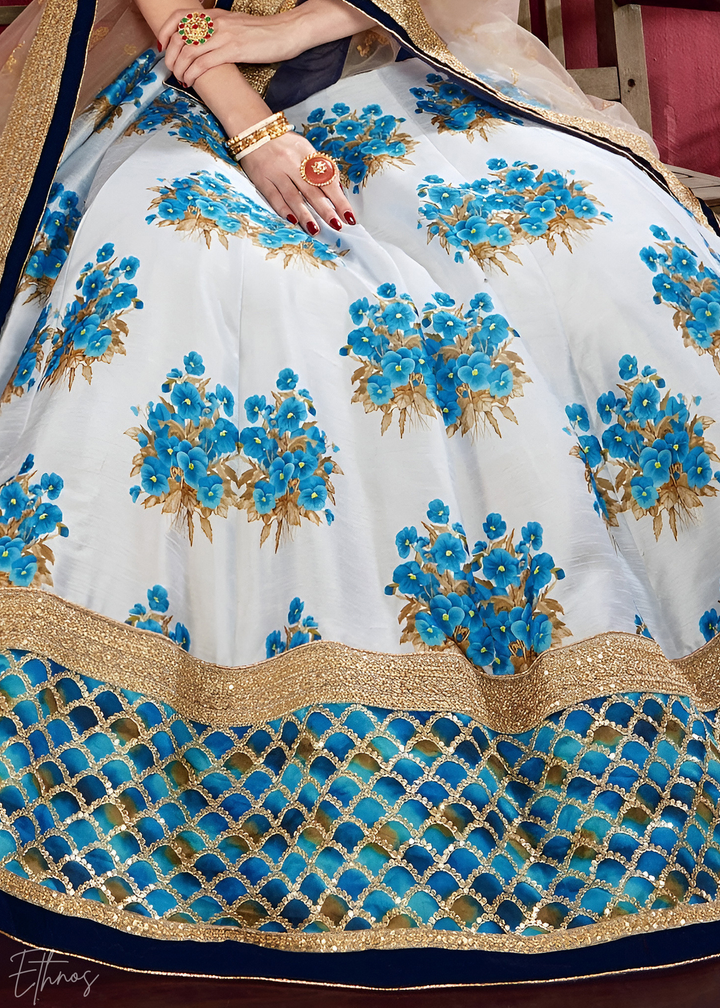 Arctic Azure Zari Bloom Silk Lehenga