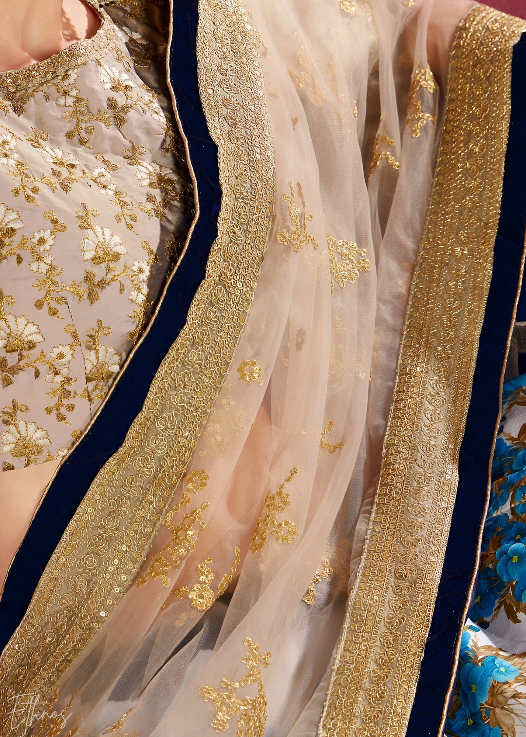 Arctic Azure Zari Bloom Silk Lehenga