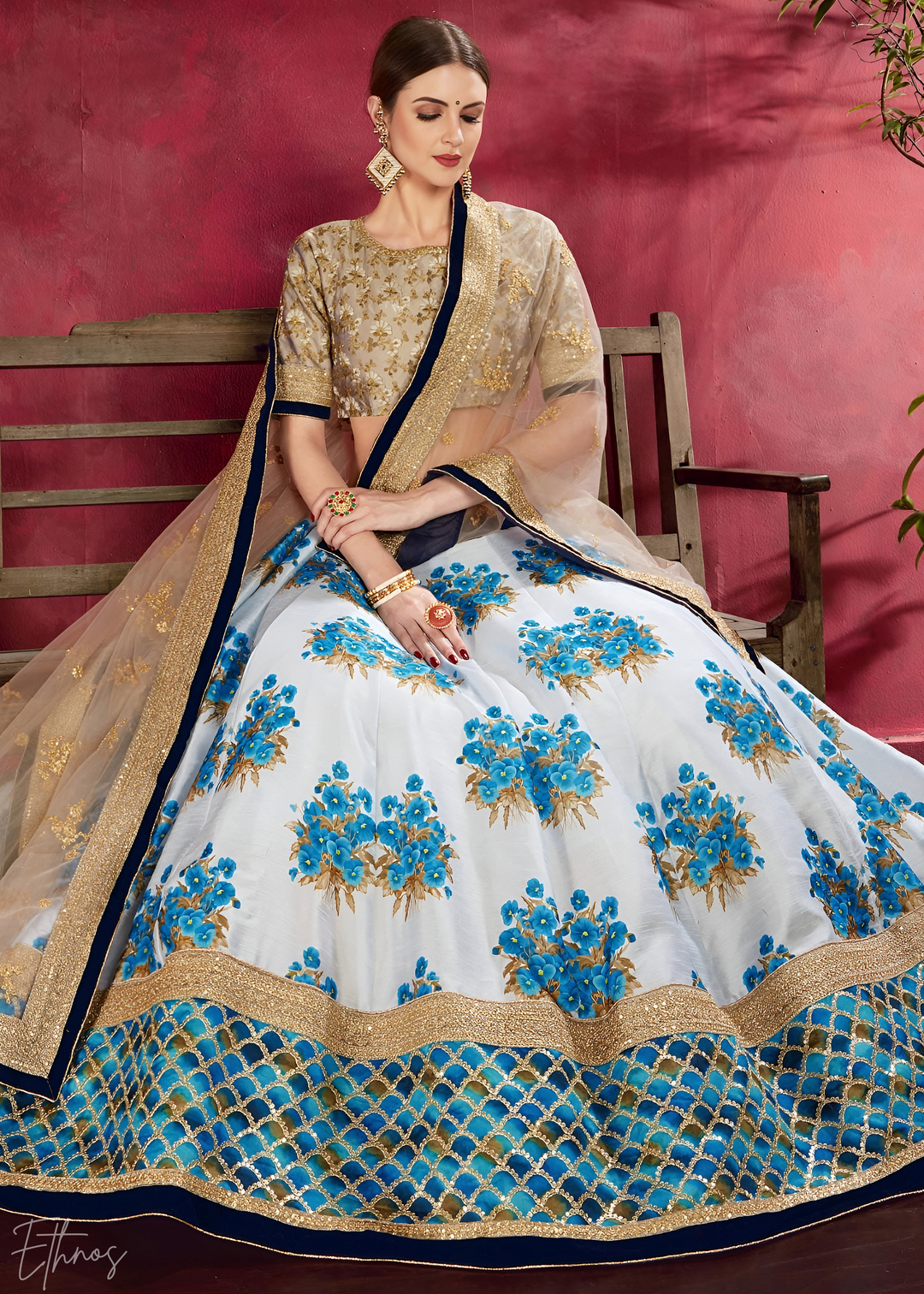 Arctic Azure Zari Bloom Silk Lehenga