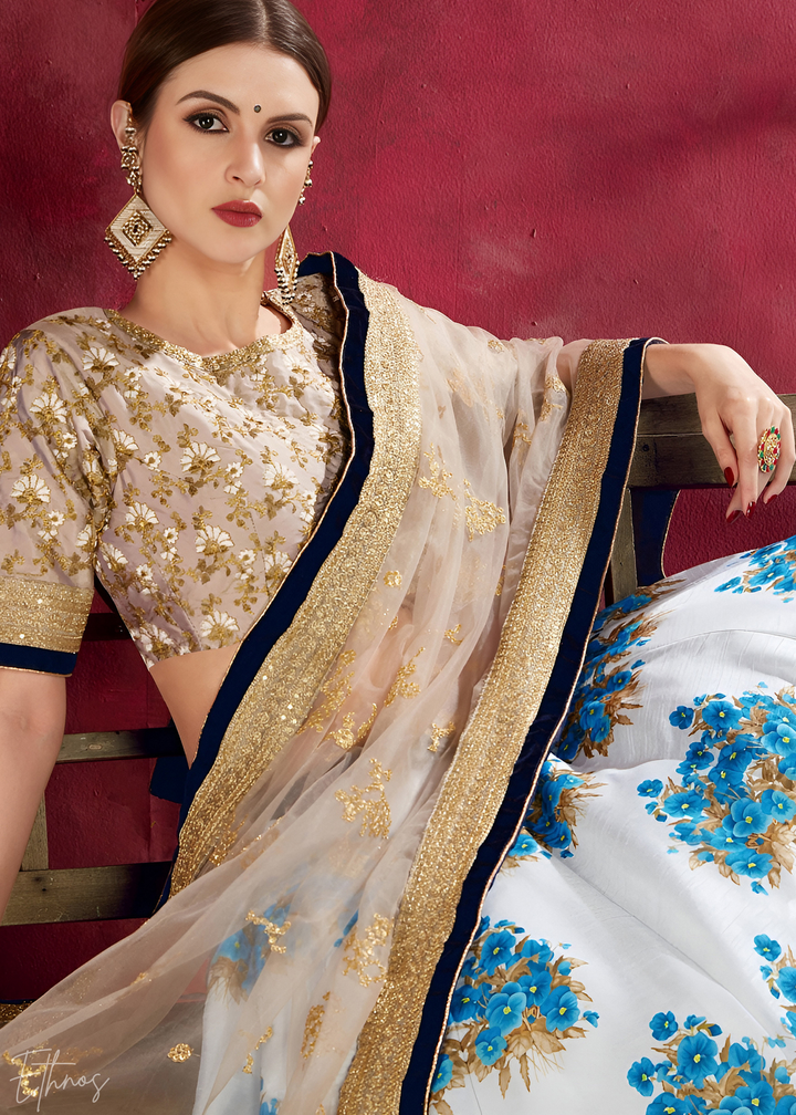 Arctic Azure Zari Bloom Silk Lehenga