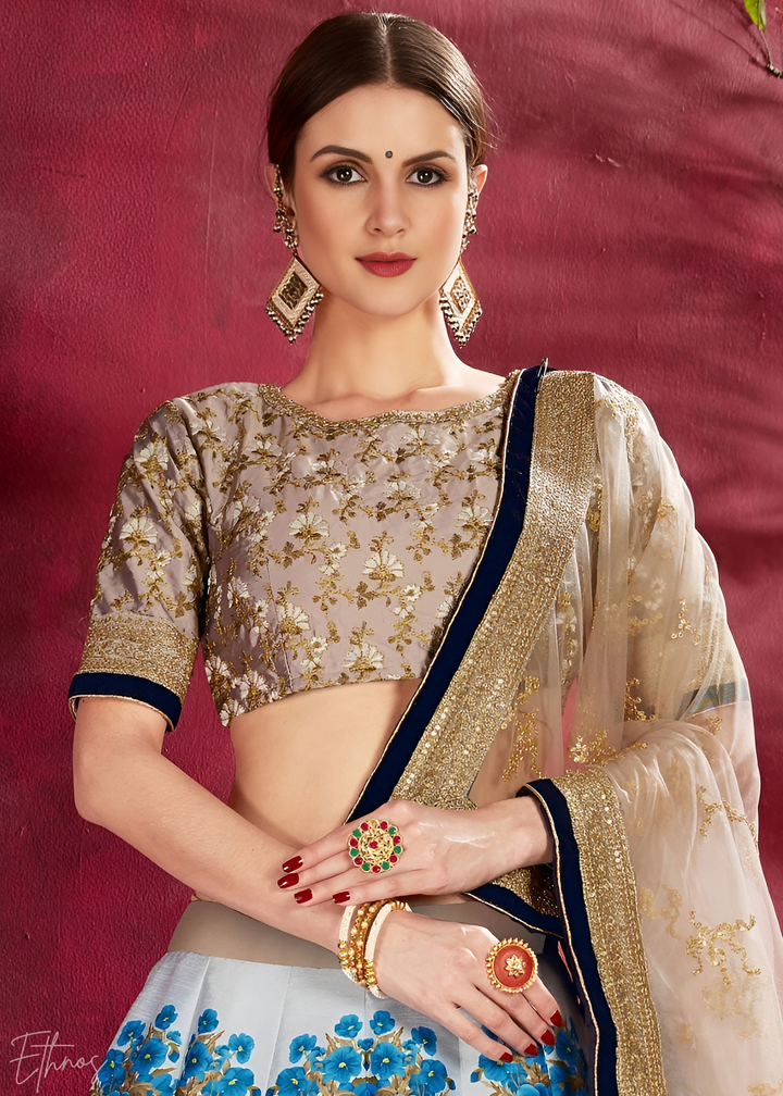 Arctic Azure Zari Bloom Silk Lehenga