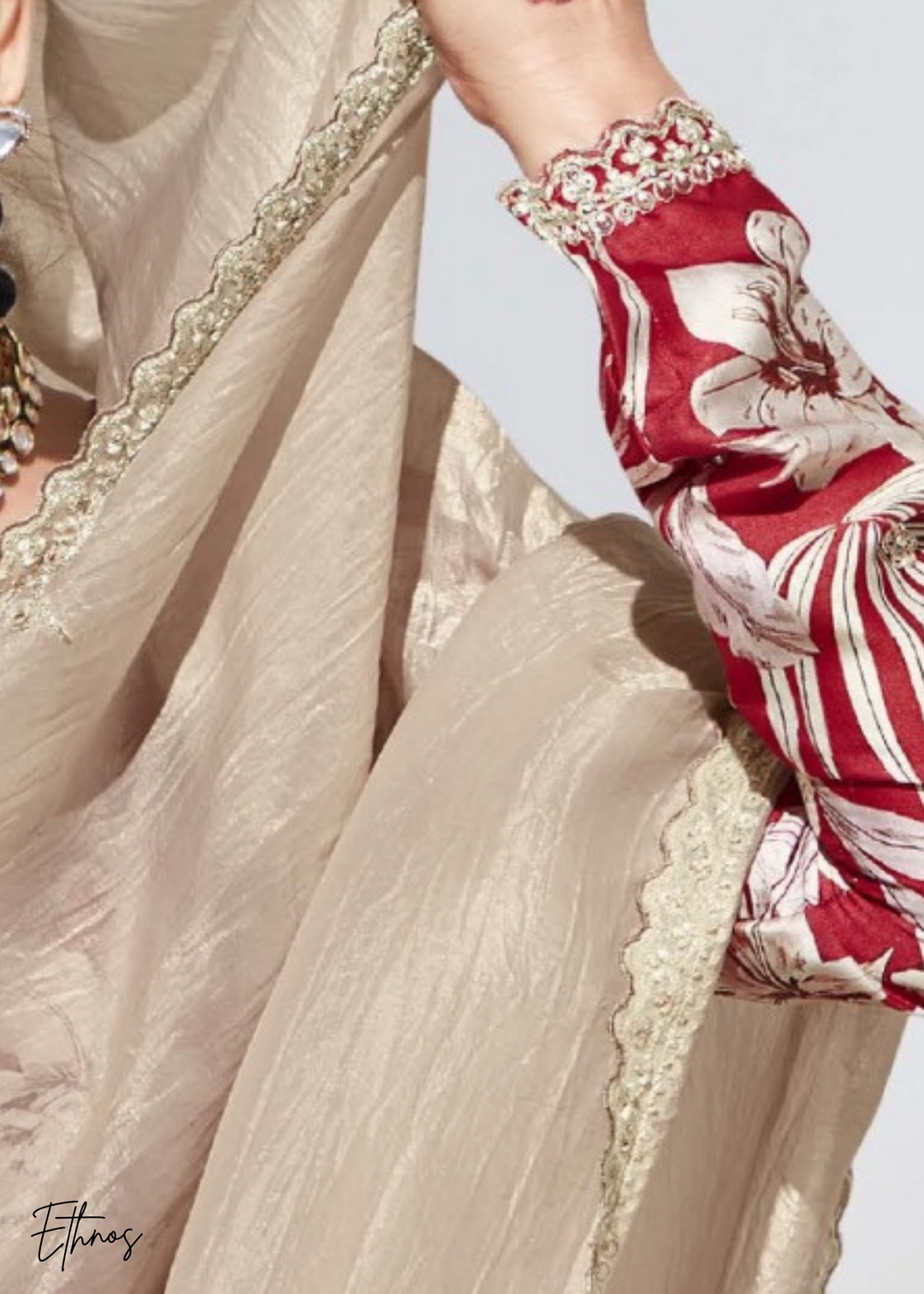 Biege Glass Tissue Organza Saree