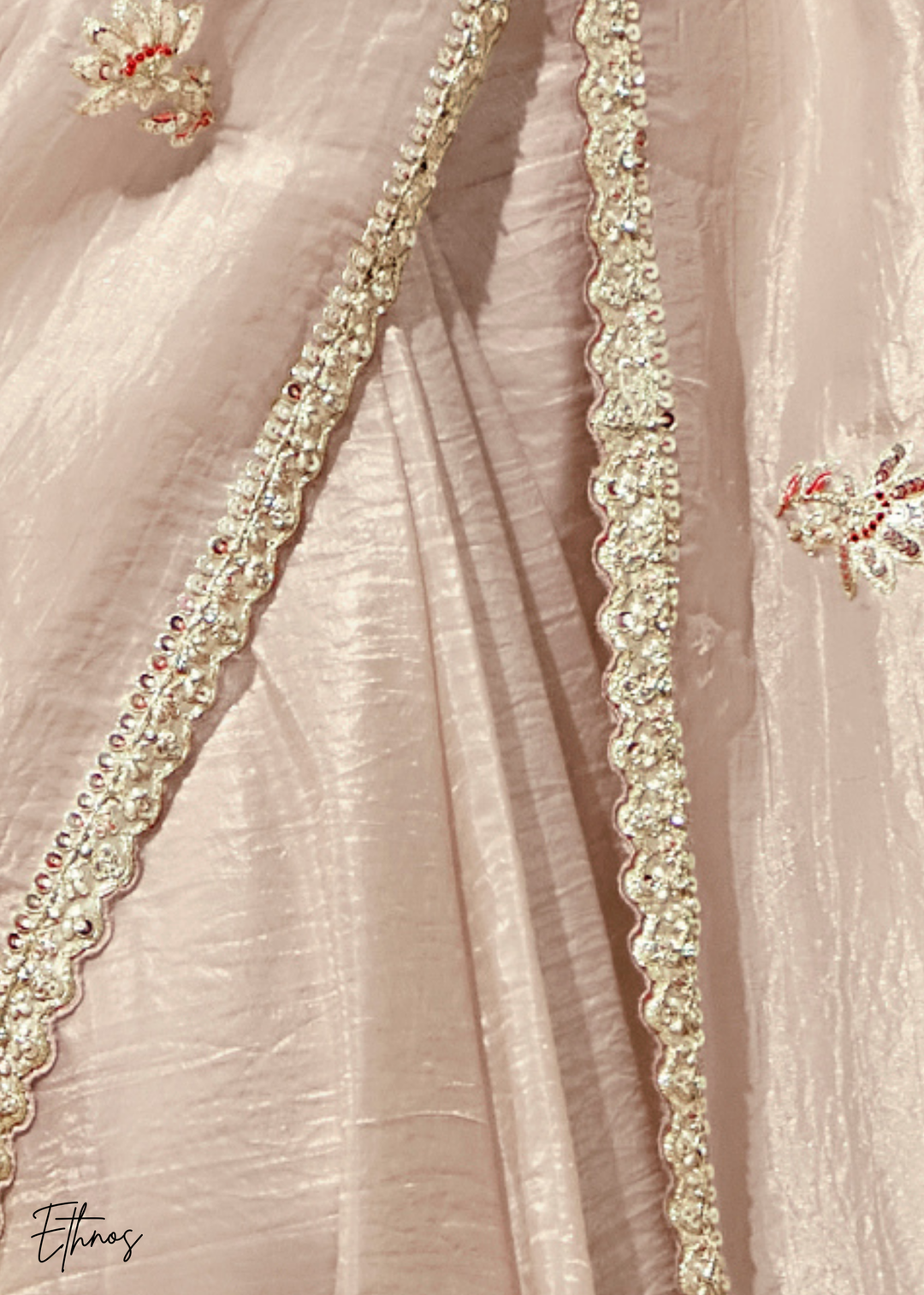 Biege Glass Tissue Organza Saree