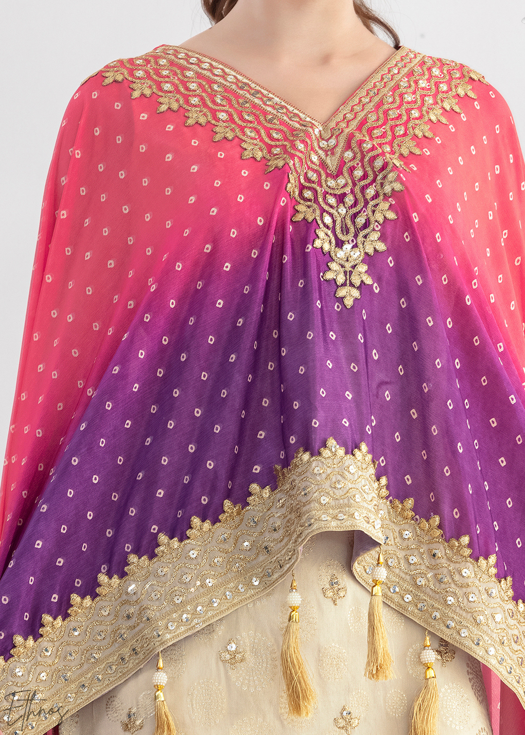Beige & Pink Simmer Jaquard Sharara Suit