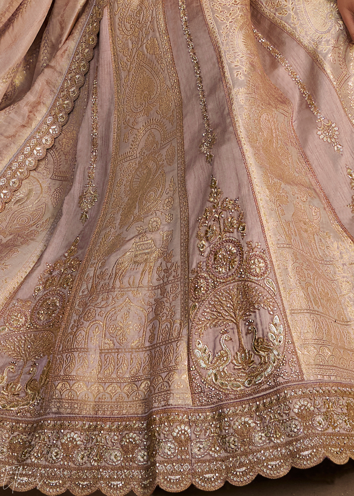 Beige Zari Embroidered Banarasi Silk Lehenga
