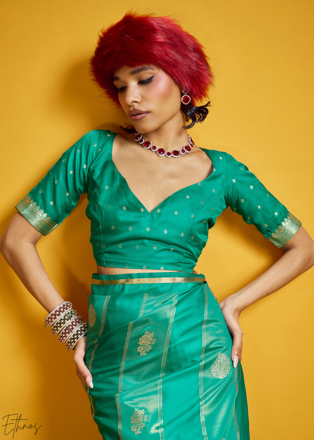 Beryl Gold-Infused Jacquard Satin Silk Saree