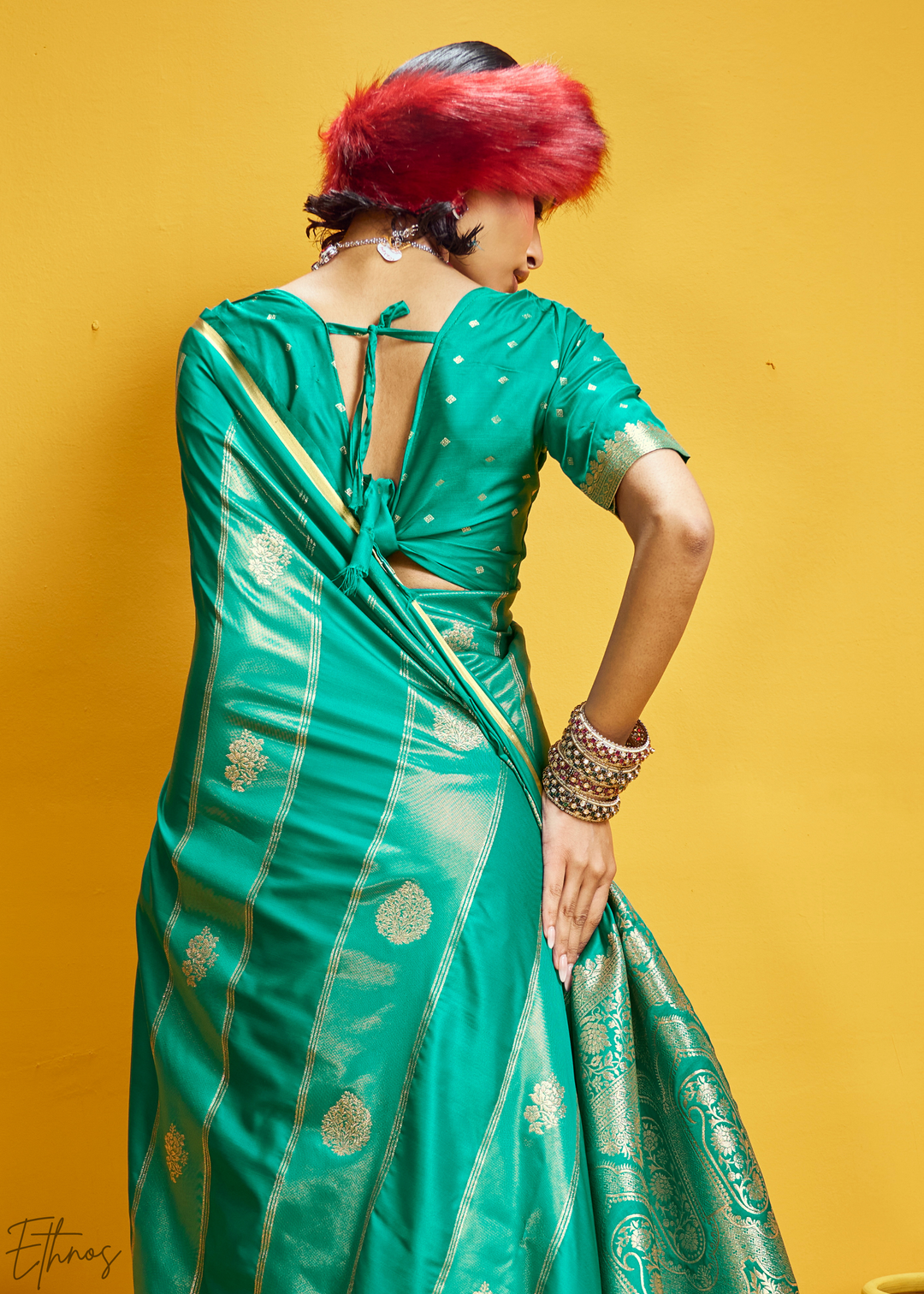Beryl Gold-Infused Jacquard Satin Silk Saree