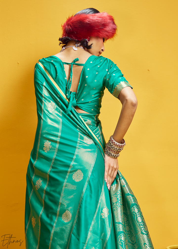 Beryl Gold-Infused Jacquard Satin Silk Saree