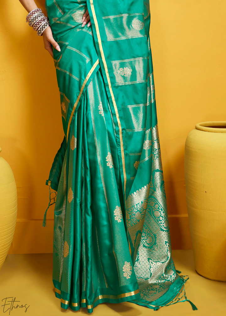 Beryl Gold-Infused Jacquard Satin Silk Saree