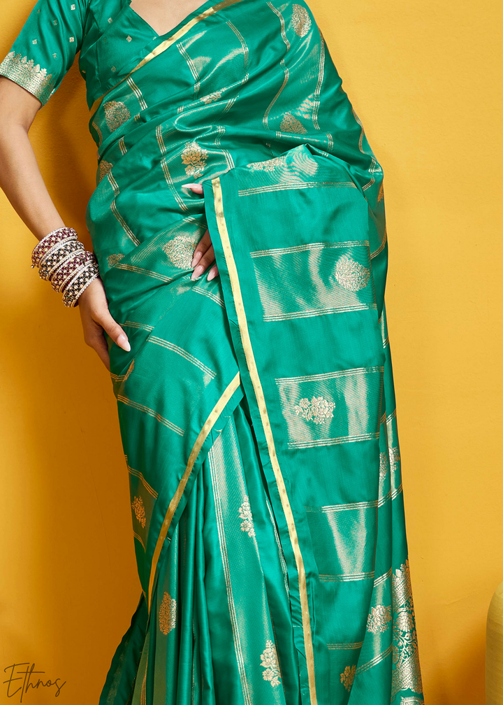Beryl Gold-Infused Jacquard Satin Silk Saree
