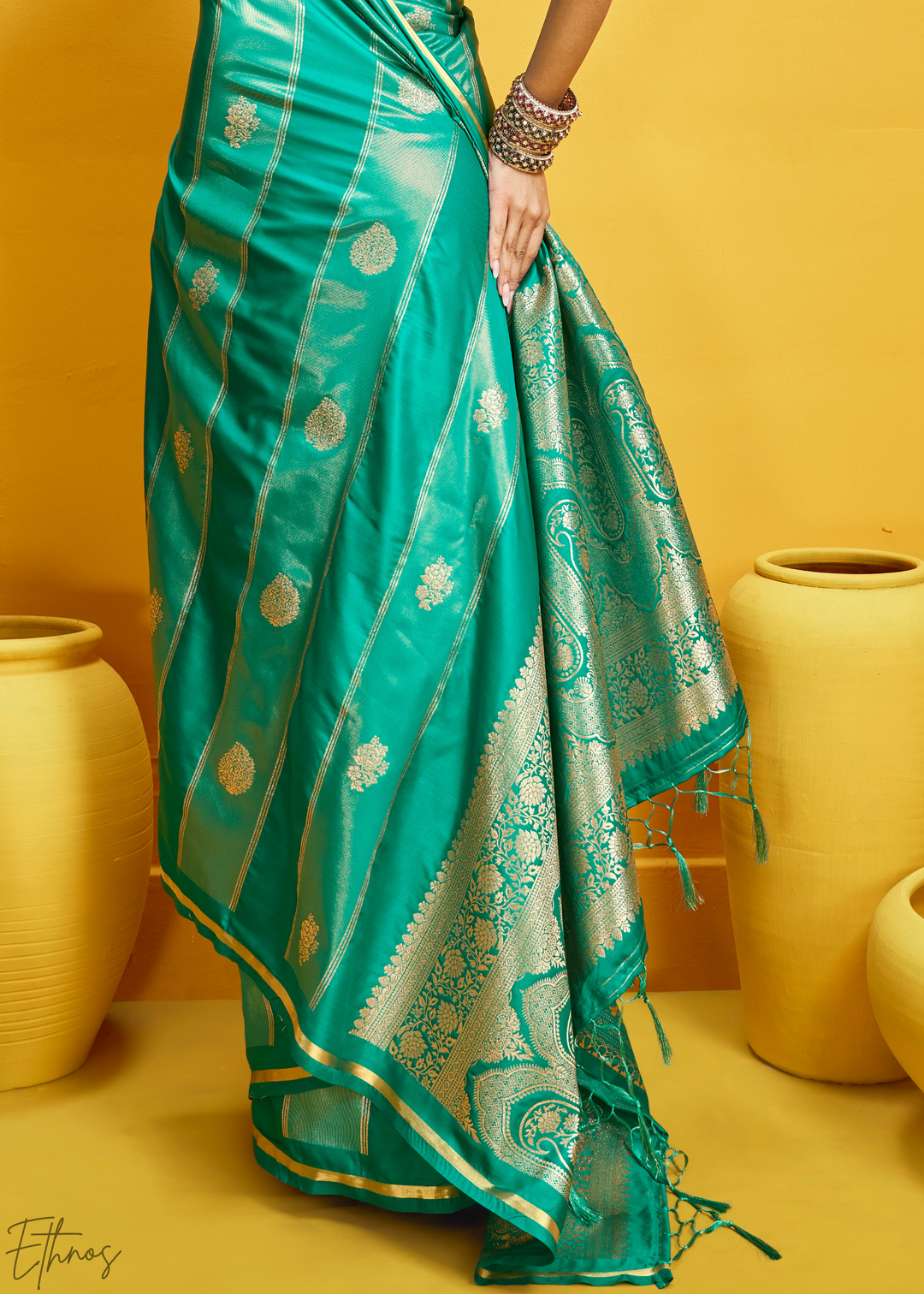 Beryl Gold-Infused Jacquard Satin Silk Saree