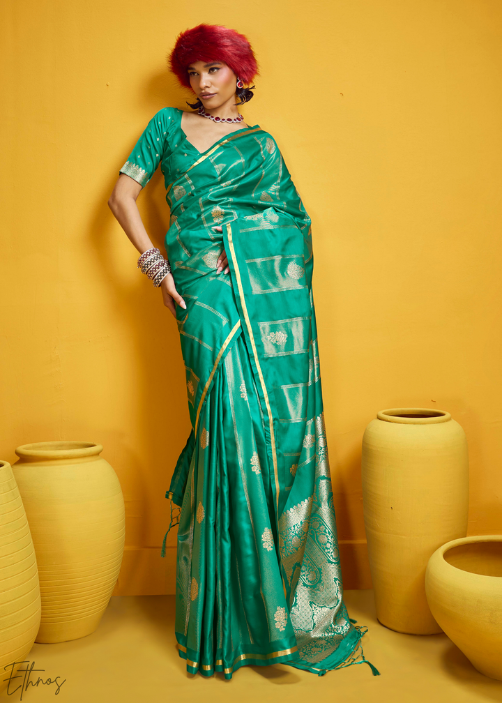 Beryl Gold-Infused Jacquard Satin Silk Saree